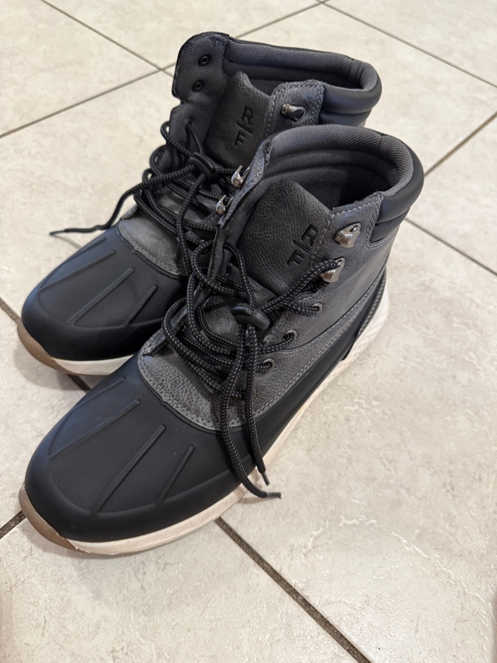 Reserved Men's Black and Gray Waterproof Lace-Up Boots